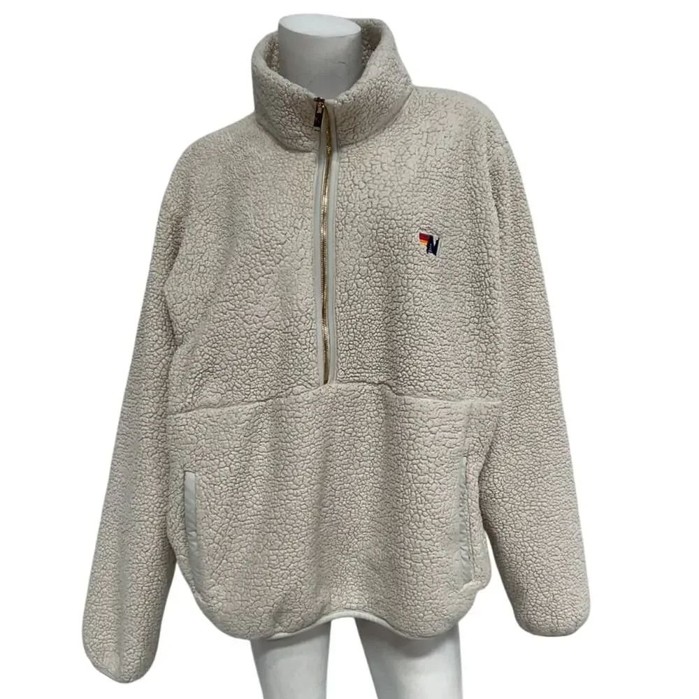 Aviator Nation Cozy Cream Teddy Half Zip Pullover Size XXL - Picture 2 of 5